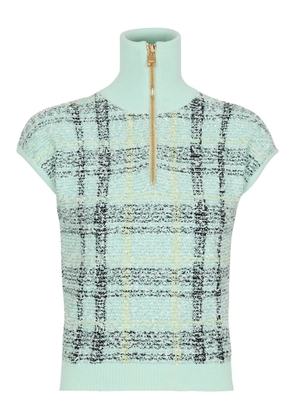 Balmain plaid-detail zip-fastening top - Green