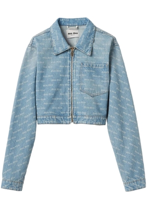 Miu Miu logo-print cropped denim jacket - Blue