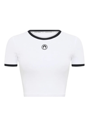 Marine Serre moon-logo ribbed crop top - White