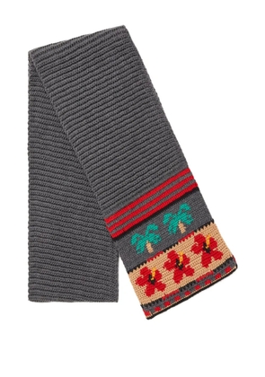 Alanui Hibiscus Bloom palm-tree wool scarf - Grey