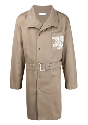 Honey Fucking Dijon graphic-print trench coat - Brown