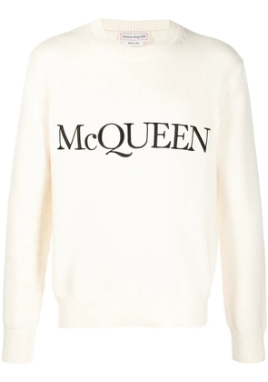 Alexander McQueen logo-embroidered knitted jumper - Neutrals