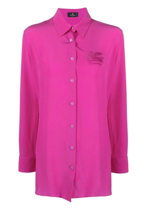 ETRO Pegaso-appliqué silk shirt - Pink