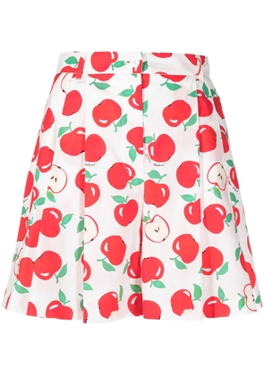 Boutique Moschino apple print pleated shorts - White