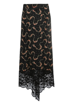 Rabanne lace-hem floral print skirt - Black