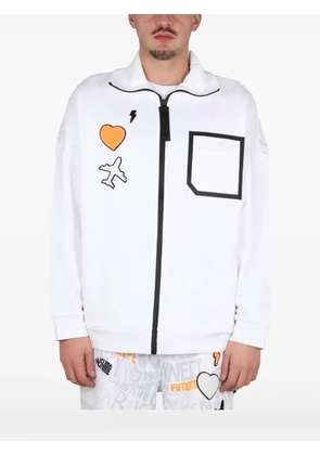 BOSS graphic-patch zip-up sweatshirt - White