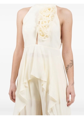 Babylone Paris rose-embellished ruffled top - Neutrals