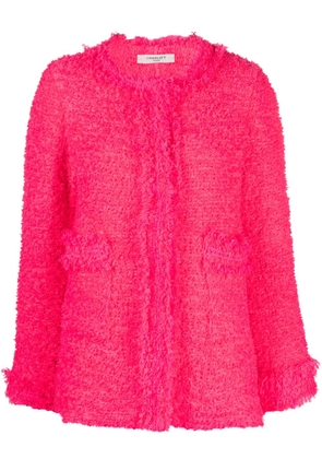 Charlott round-neck frayed tweed jacket - Pink