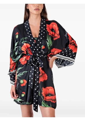 Mazzei poppy-print belted mini dress - Black