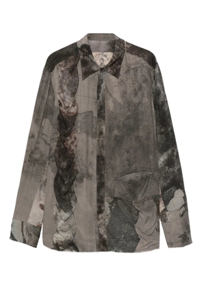 Ziggy Chen ruffle-detail abstract-print shirt - Grey