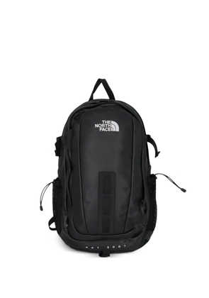 The North Face logo-embroidery leather backpack - Black