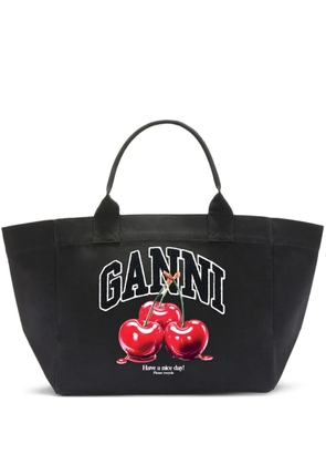 GANNI shopper XXL CHERRY printed tote bag - Black
