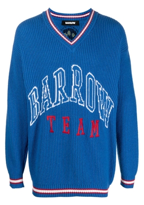 BARROW intarsia-logo V-neck jumper - Blue