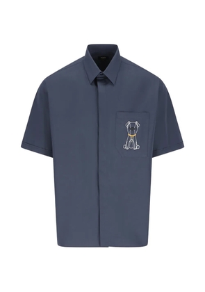 FENDI dog-embroidered pocket shirt - Blue