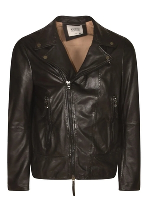 Sword zip-up leather biker jacket - Brown