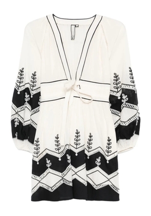 SCARLETT POPPIES embroidered V-neck mini dress - Neutrals