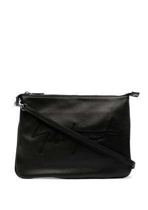 Discord Yohji Yamamoto logo-embroidered leather shoulder bag - Black
