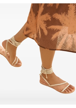 Manebi braided leather lace-up sandals - Gold