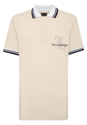 Billionaire logo-embroidered cotton polo shirt - Neutrals