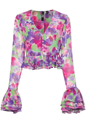ROTATE BIRGER CHRISTENSEN floral-print cropped blouse - Purple