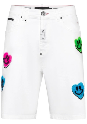 Philipp Plein Smile Graffiti-print straight-leg shorts - White