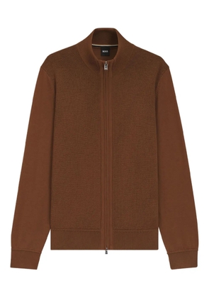 BOSS textured zip-up cardigan - Brown