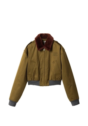 Miu Miu shearling-collar logo bomber jacket - Green