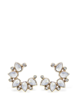 Anzie 14K yellow gold Moonstone diamond hoop earrings