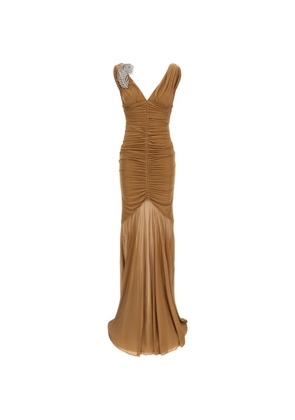 Giuseppe Di Morabito V-neck rhinestone-brooch maxi dress - Brown