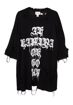 KAMIYA cross-print distressed T-shirt - Black