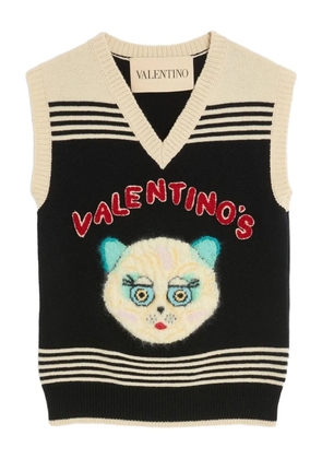 Valentino Garavani cat-motif stripe-detail vest - Black