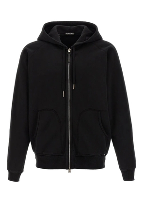 TOM FORD leather-detail zip-front hoodie - Black