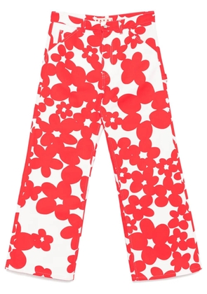 Marni floral-print gabardine trousers - Red