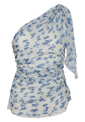 Victoria Beckham floral-print one-shoulder top - Blue