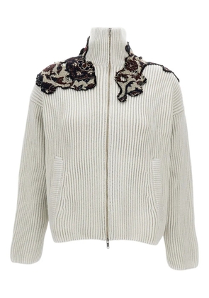 Durazzi Milano appliqué-detail zip-up cardigan - Neutrals