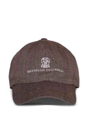 Brunello Cucinelli crest-embroidered panelled cap - Brown
