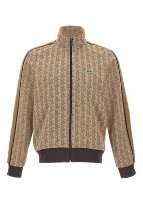 Lacoste monogram stripe-detail zip-up sweatshirt - Neutrals