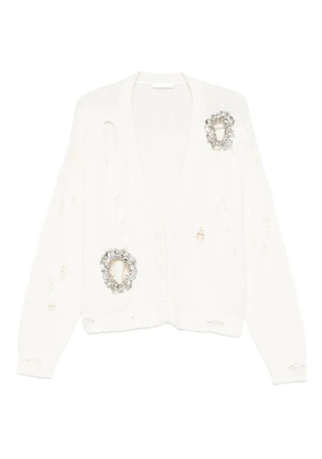 AREA crystal-embellished distressed-effect cardigan - Neutrals