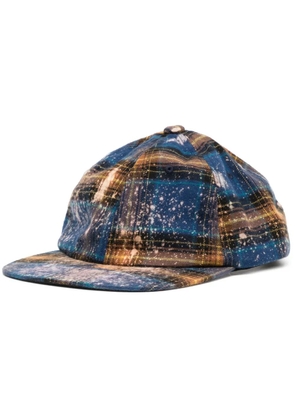 We11done bleach-wash checkered cap - Blue