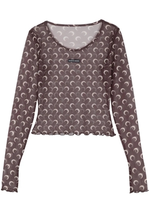 Marine Serre Moon-print mesh crop top - Brown