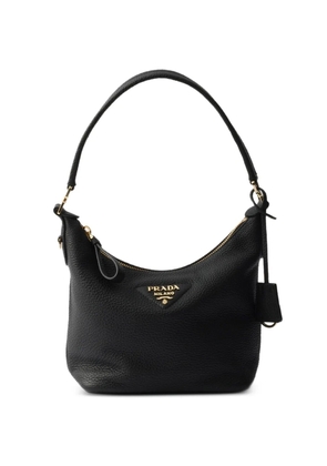 Prada logo-plaque leather shoulder bag - Black