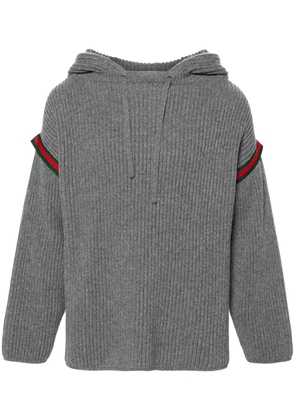Gucci Web-stripe ribbed hoodie - Grey