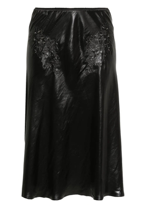 Nº21 floral-embroidery mid-rise skirt - Black