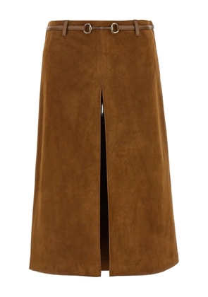 Gucci horsebit suede midi skirt - Brown