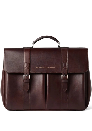 Brunello Cucinelli double-buckle leather briefcase - Red