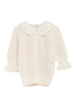 Chloé lace-collar open-knit sweater - White