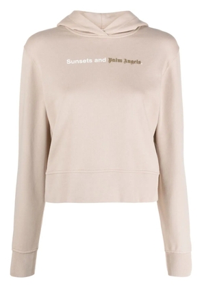 Palm Angels logo-print cotton hoodie - Neutrals