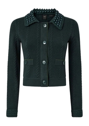 PINKO cable-knit pearl-embellished cardigan - Green