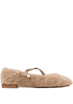 Jimmy Choo shearling cross-strap ballerina flats - Brown