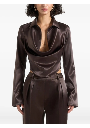 Manière De Voir Satia cowl-neck chain-detail satin shirt - Brown